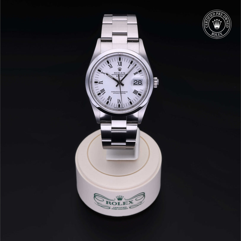 Rolex Certified Pre-owned Date M15200-0013 front on black background