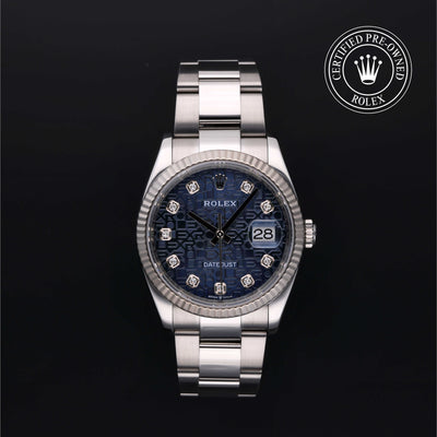 Rolex Certified Pre-owned Datejust M126234-0012 front on black background