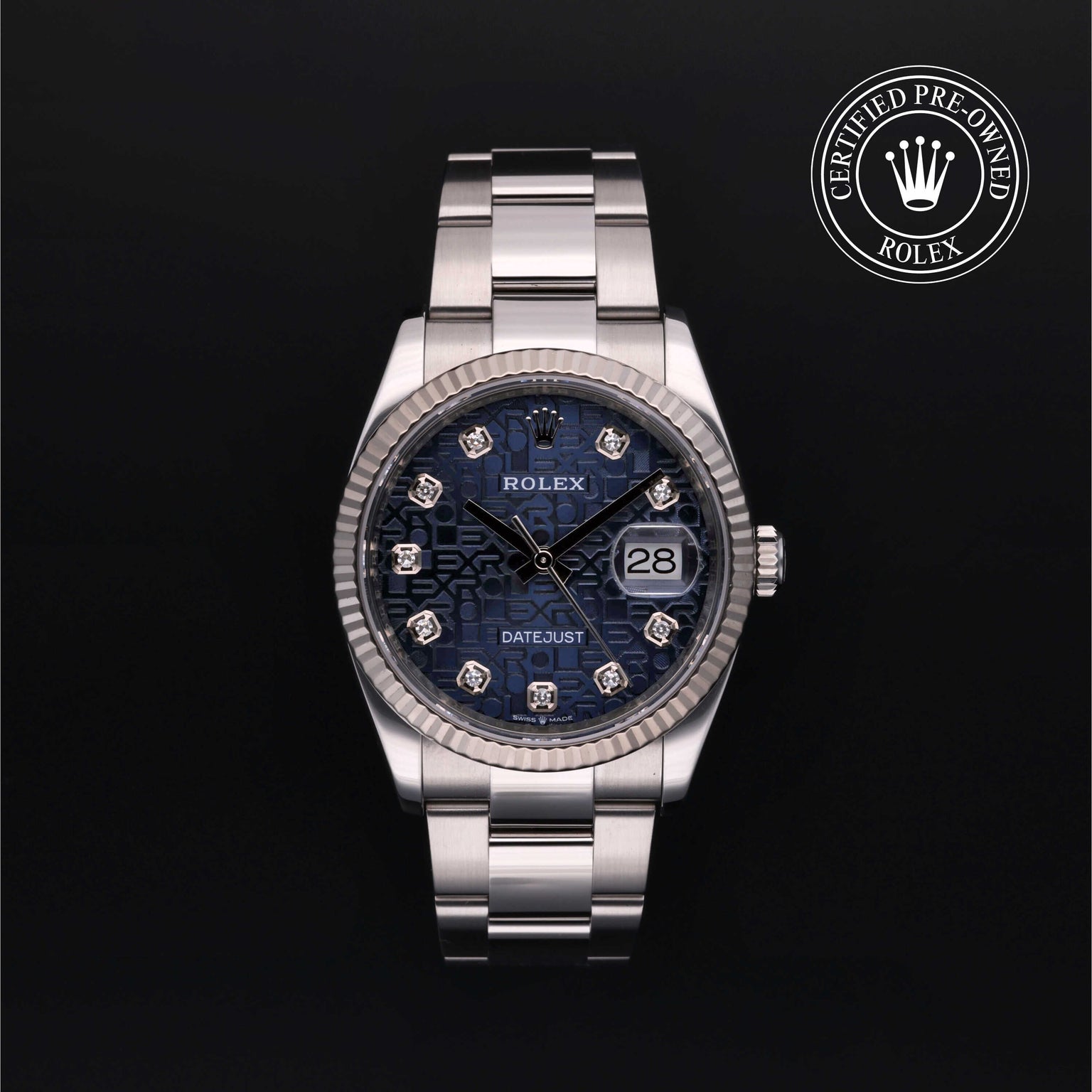 Rolex Certified Pre-owned Datejust M126234-0012 front on black background