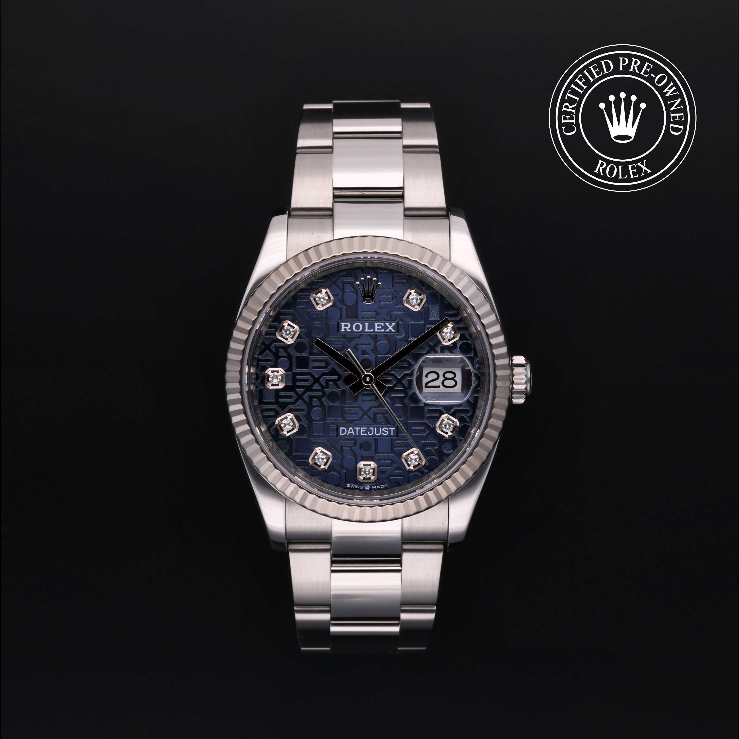 Rolex Certified Pre-owned Datejust M126234-0012 front on black background