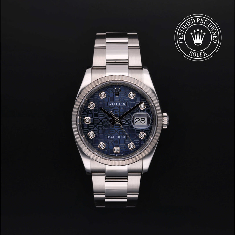 Rolex Certified Pre-owned Datejust M126234-0012 front on black background