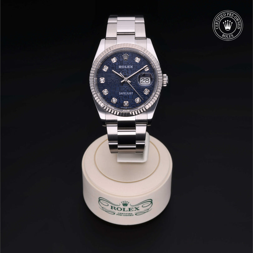 Rolex Certified Pre-owned Datejust M126234-0012 front on black background