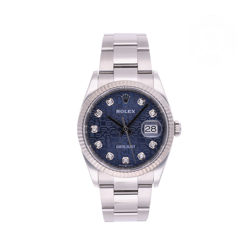 Rolex Certified Pre-owned Datejust M126234-0012 front on white background