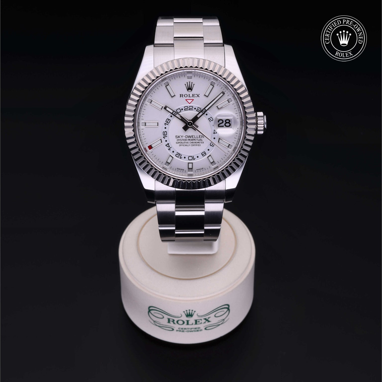 Rolex Certified Pre-owned Sky-Dweller M326934-0001 front on black background