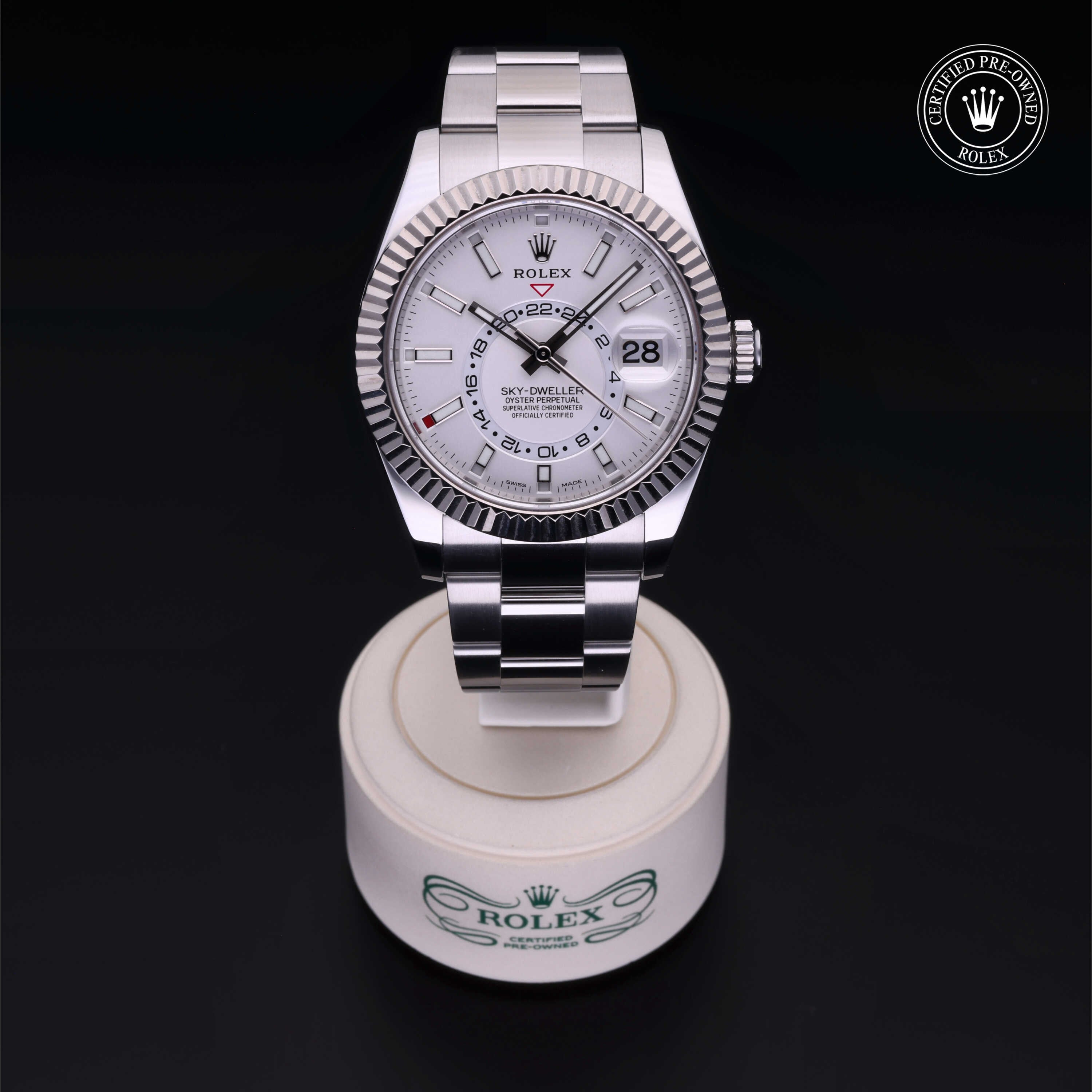 Rolex Certified Pre-owned Sky-Dweller M326934-0001 front on black background