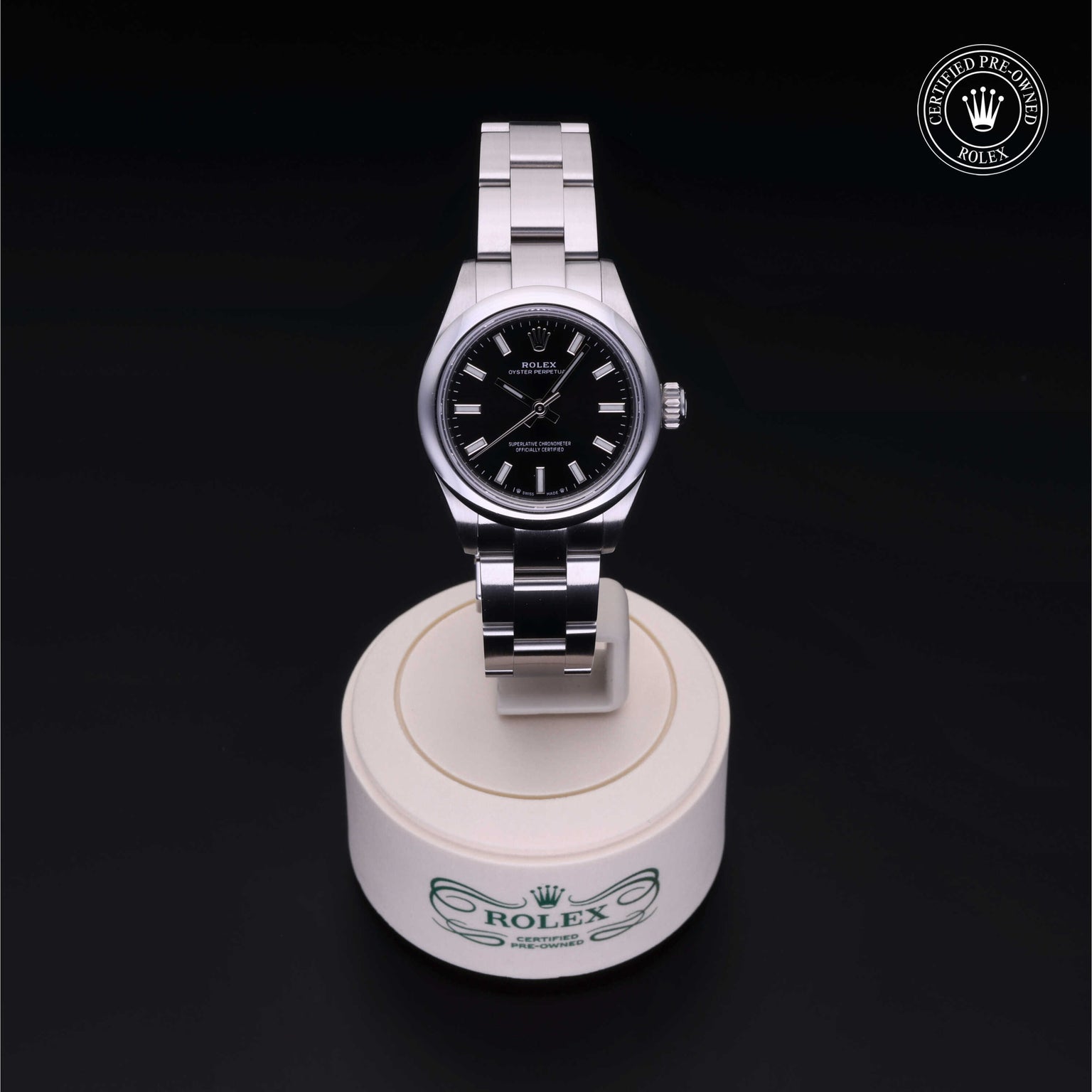 Rolex Certified Pre-owned Oyster Perpetual M276200-0002 front on black background