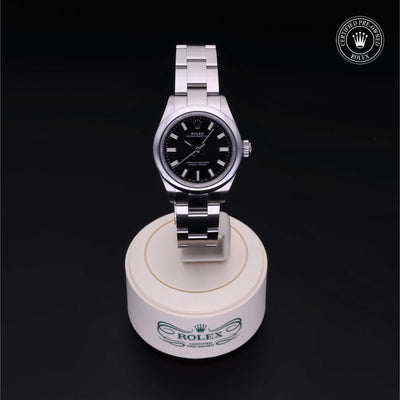 Rolex Certified Pre-owned Oyster Perpetual M276200-0002 front on black background
