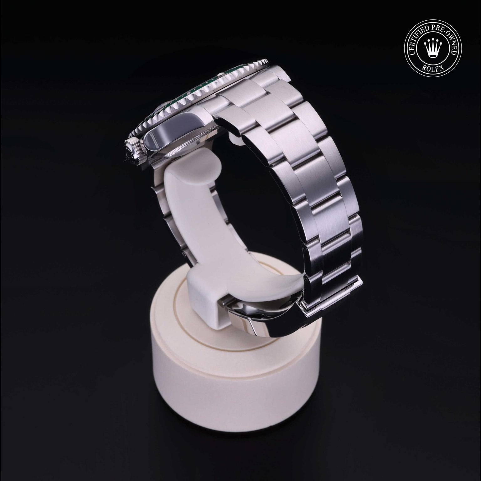 Rolex Certified Pre-owned Submariner M126610LV-0002 front on black background