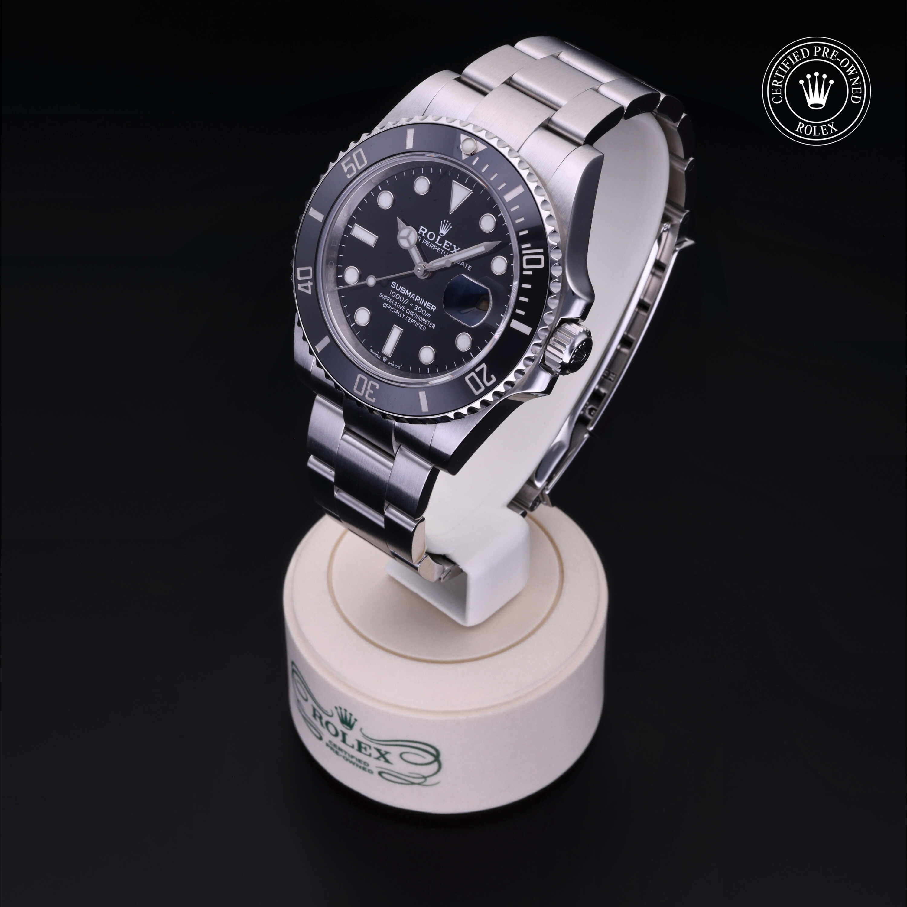 Rolex Certified Pre-owned Submariner M126610LN-0001 front on black background