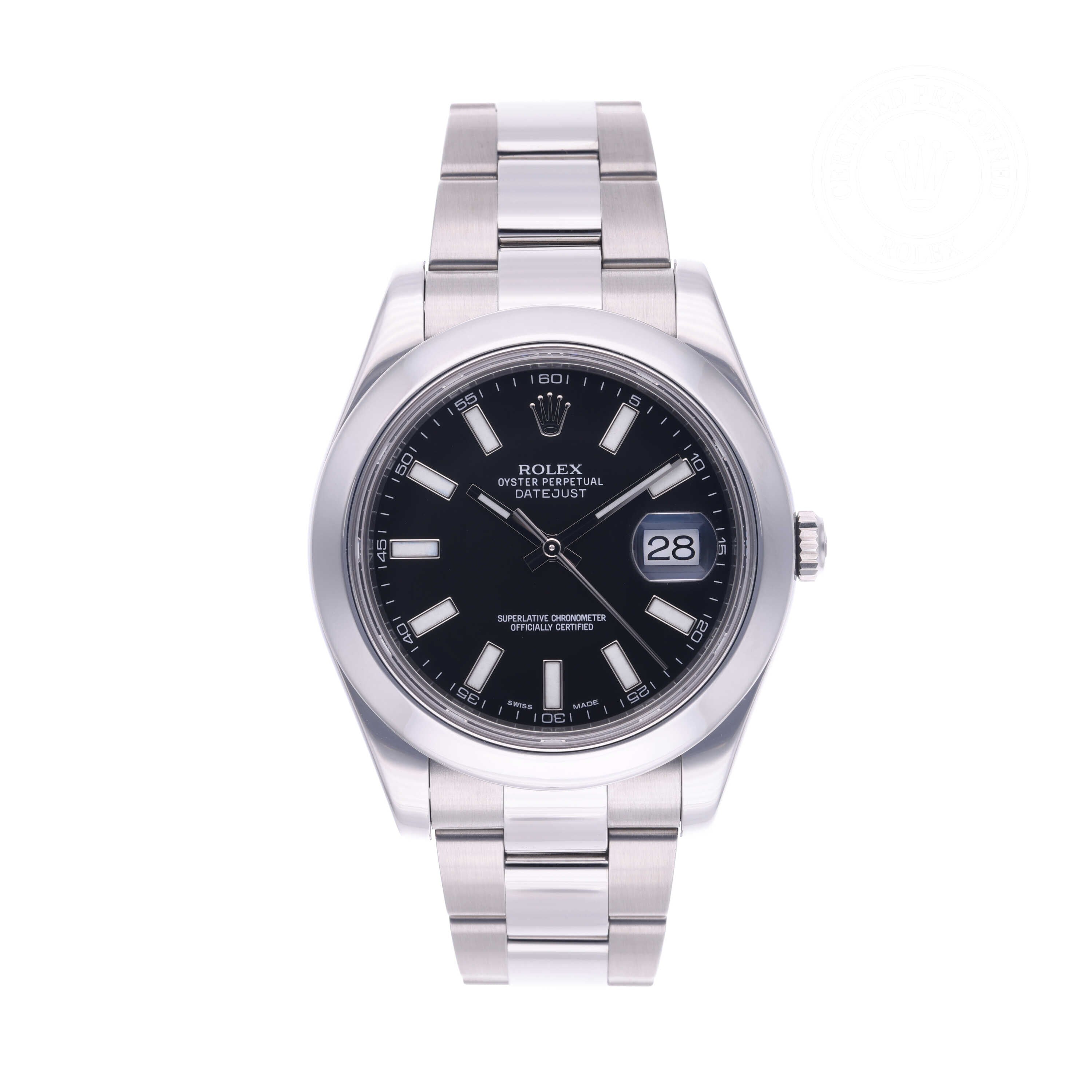Rolex Certified Pre-owned Datejust M116300-0001 front on white background