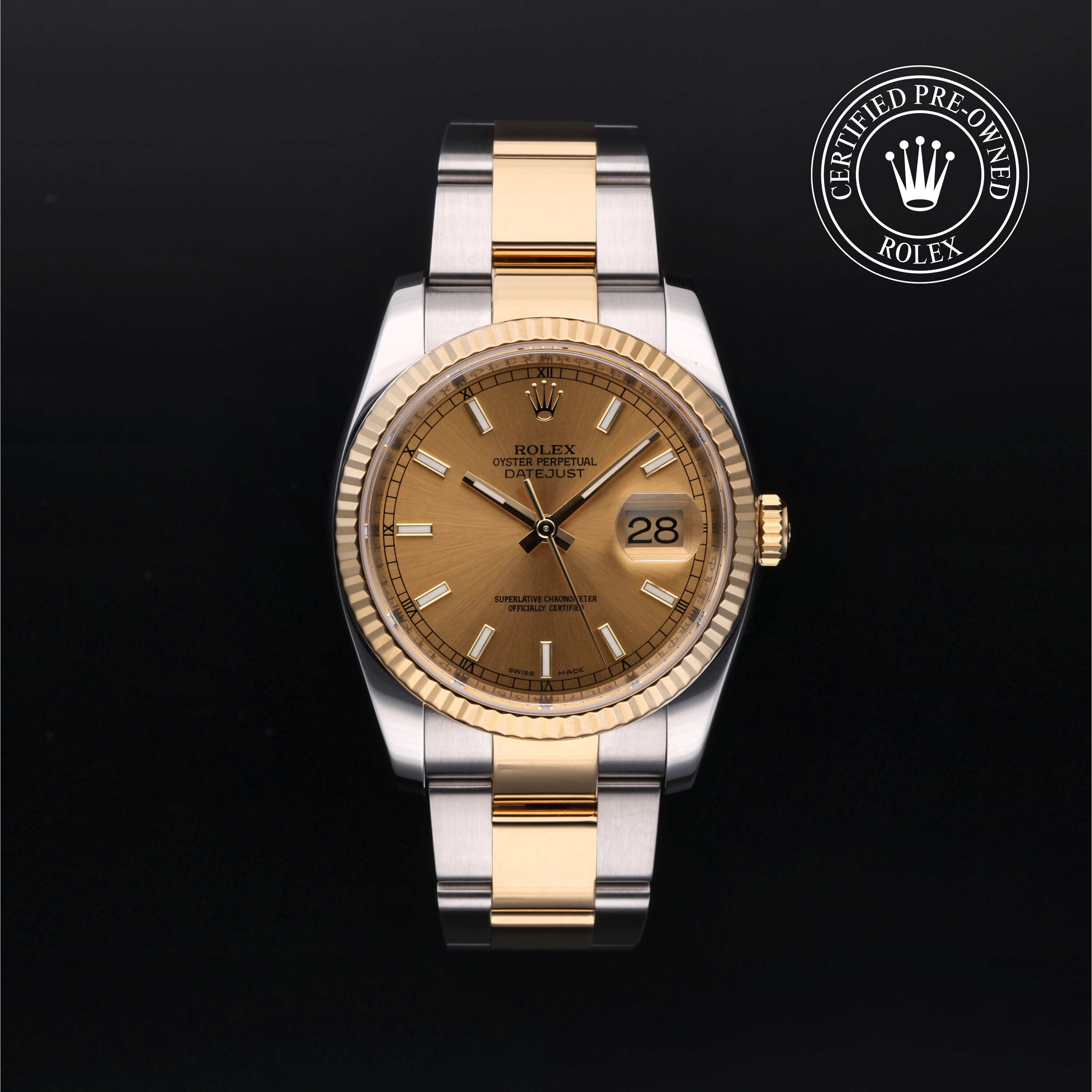 Rolex Certified Pre-owned Datejust M116233-0172 front on black background