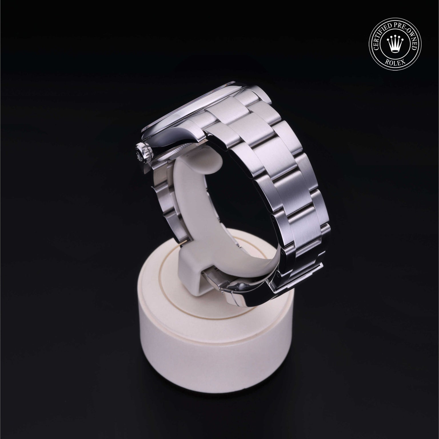 Rolex Certified Pre-owned Oyster Perpetual M116000-0011 front on black background