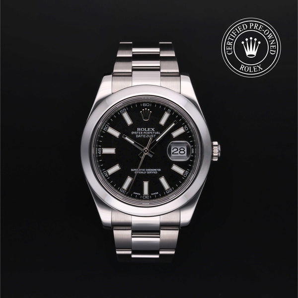 Rolex Certified Pre-owned Datejust M116300-0001 front on black background