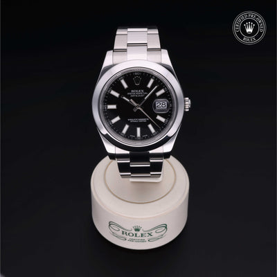 Rolex Certified Pre-owned Datejust M116300-0001 front on black background
