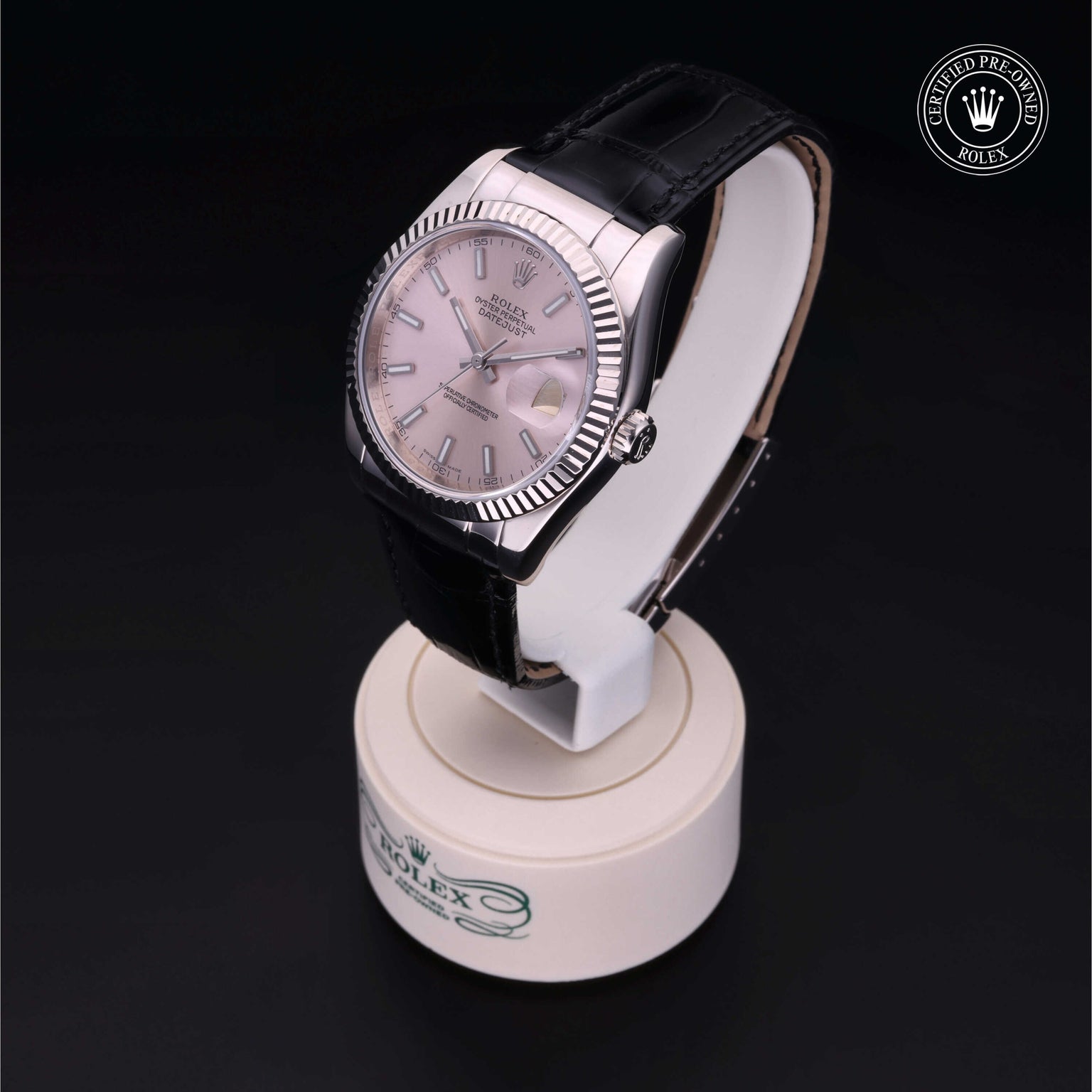 Rolex Certified Pre-owned Datejust M116139-0029 front on black background