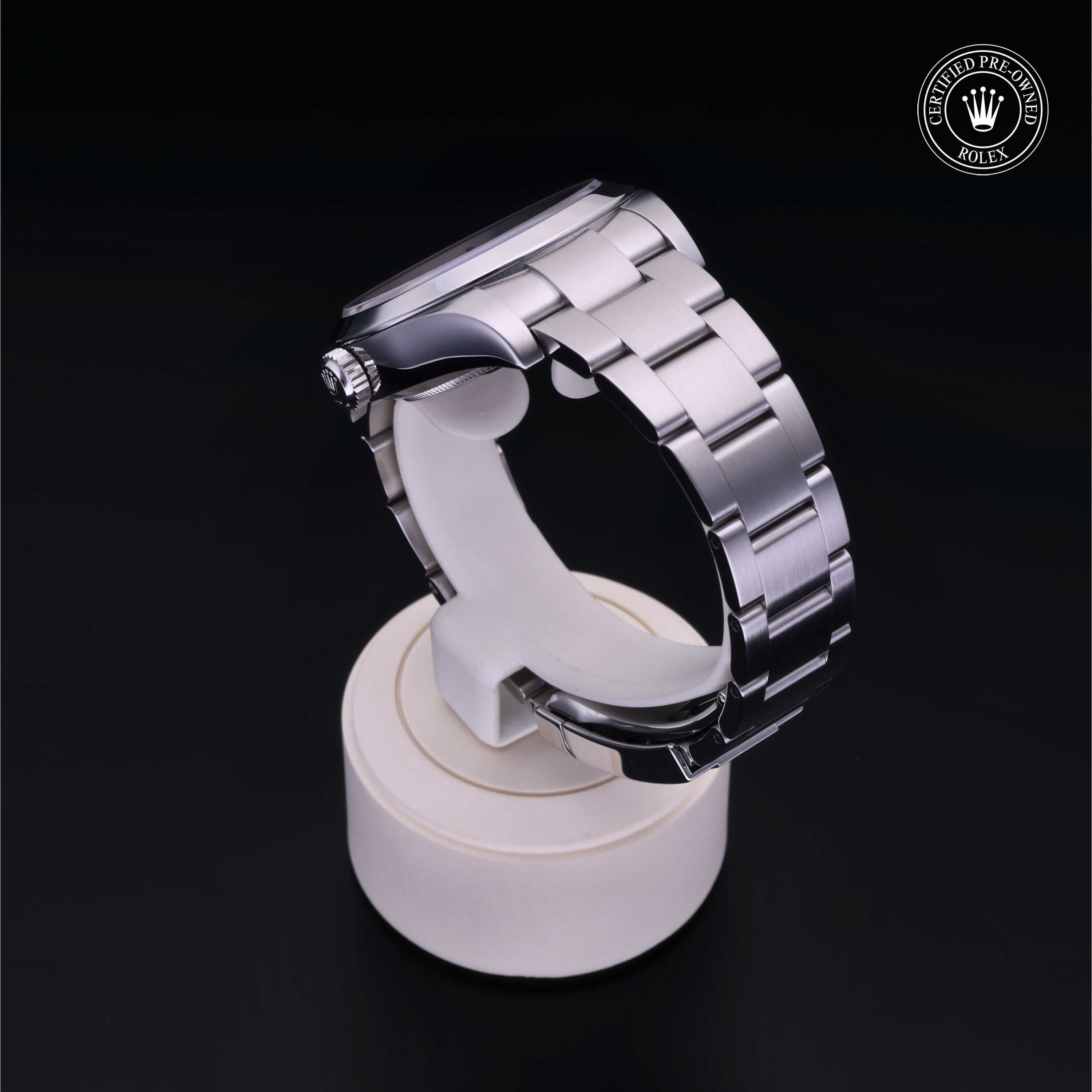 Rolex Certified Pre-owned Air-King M116900-0001 front on black background