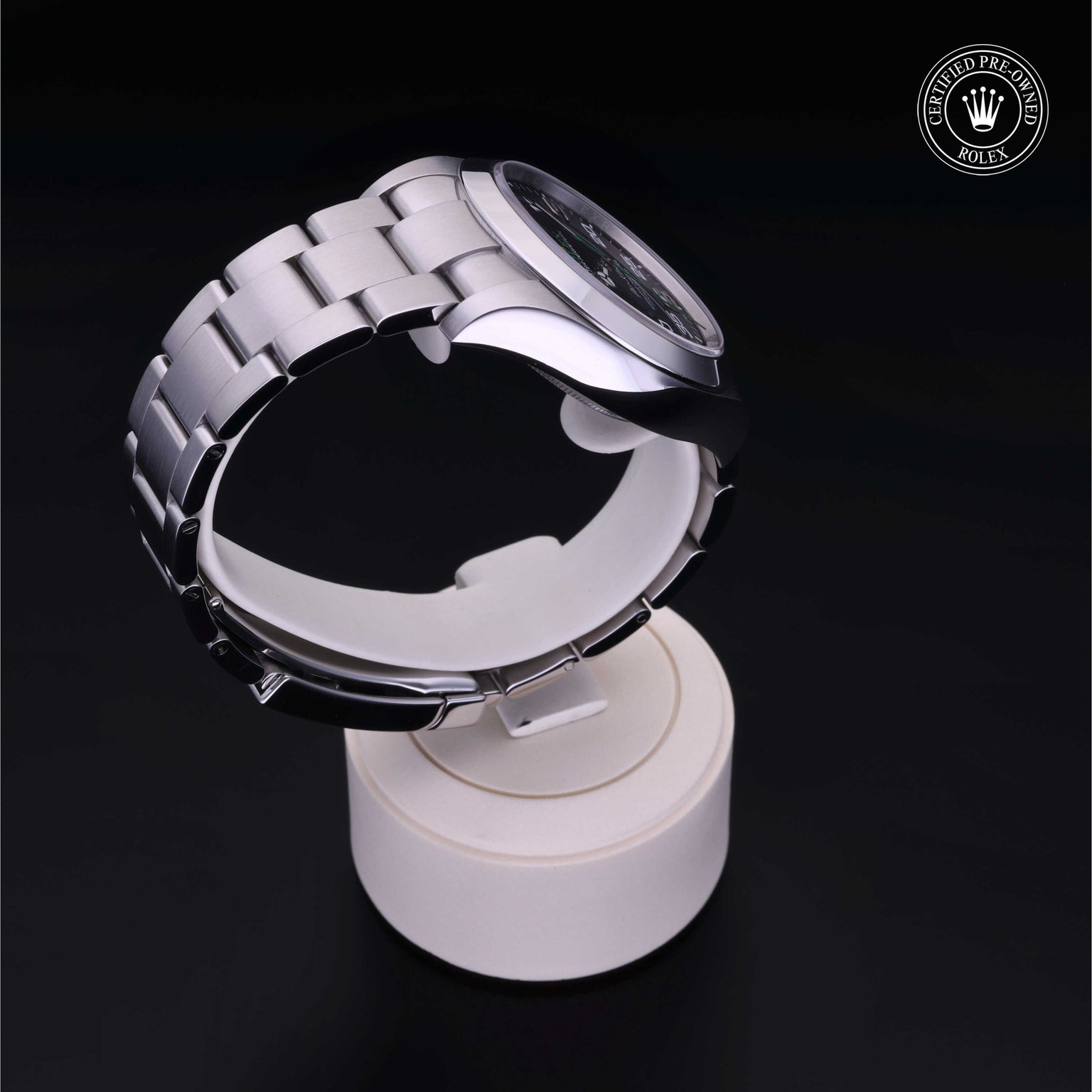 Rolex Certified Pre-owned Air-King M116900-0001 front on black background