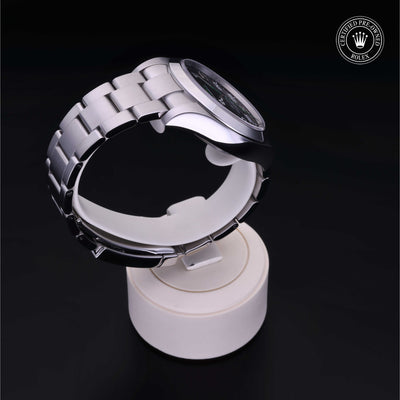 Rolex Certified Pre-owned Air-King M116900-0001 front on black background