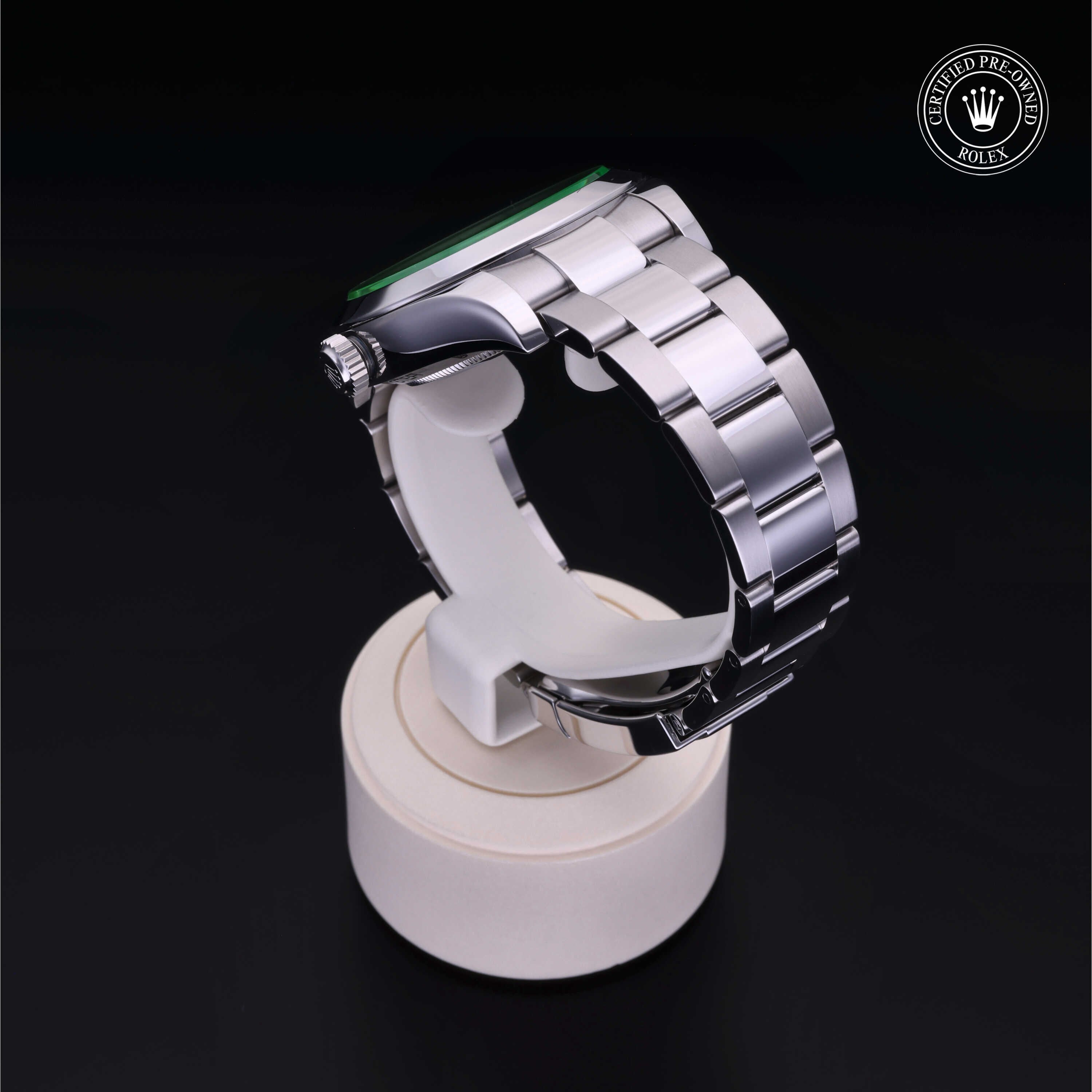 Rolex Certified Pre-owned Milgauss M116400GV-0001 front on black background