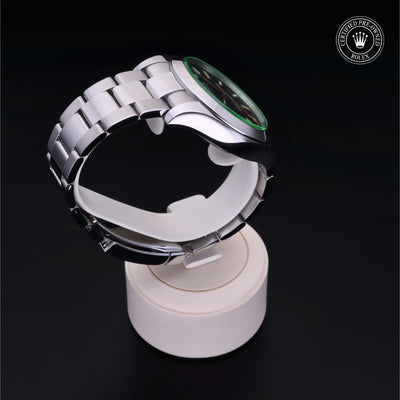 Rolex Certified Pre-owned Milgauss M116400GV-0001 front on black background