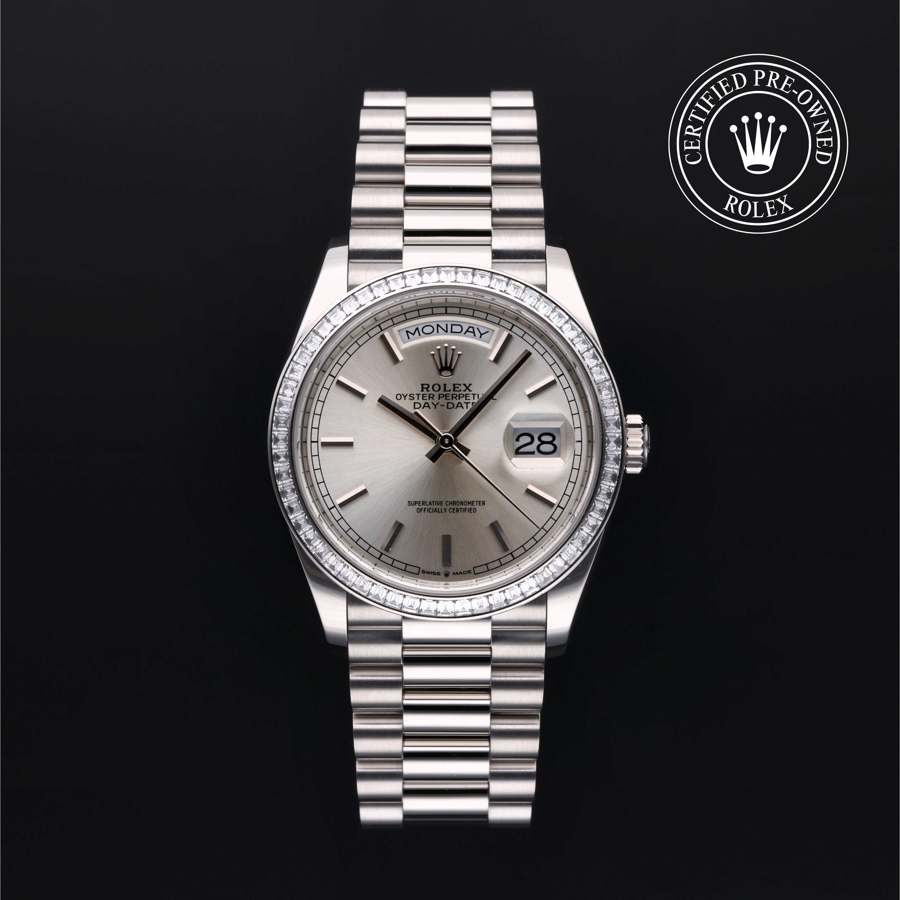 Rolex Certified Pre-owned Day-date M128396TBR-0004 front on black background