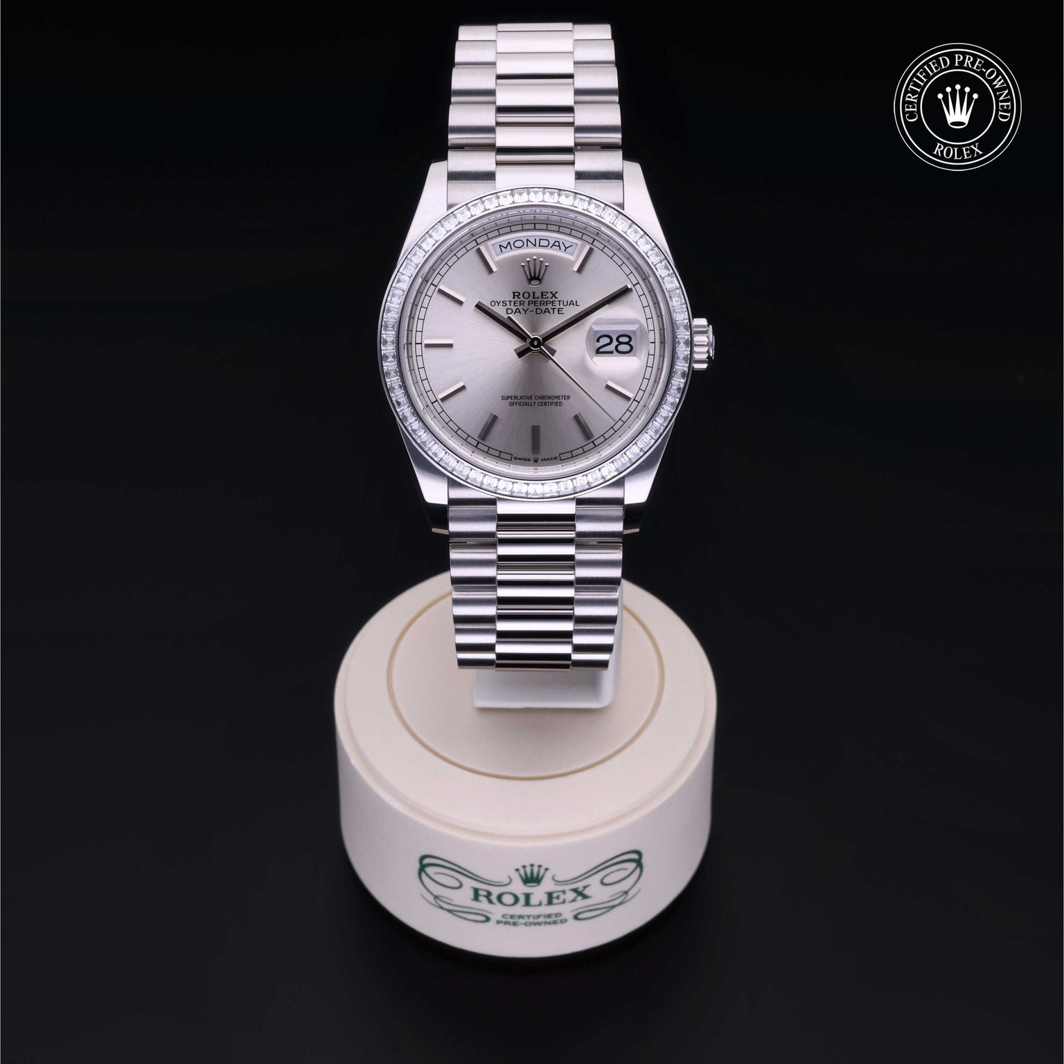 Rolex Certified Pre-owned Day-date M128396TBR-0004 front on black background