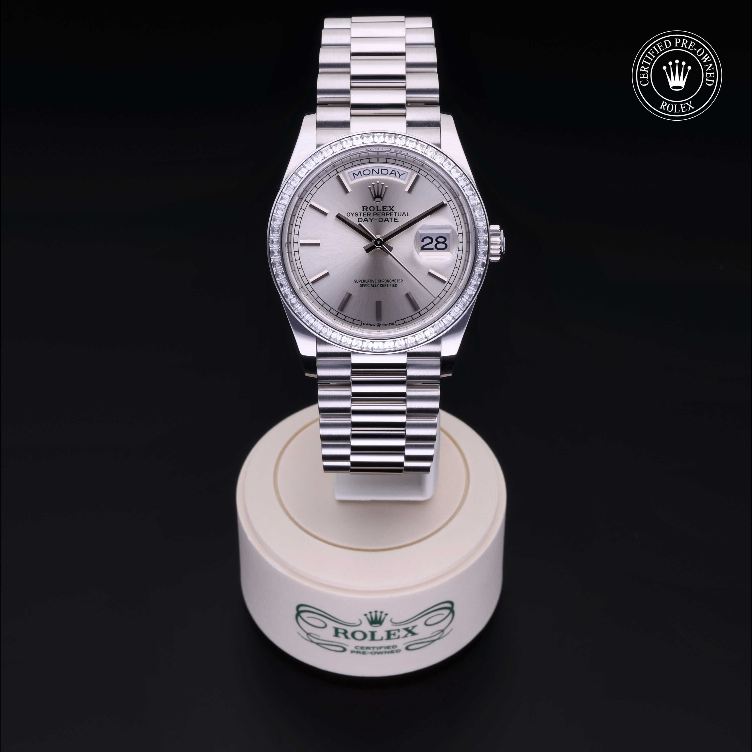 Rolex Certified Pre-owned Day-date M128396TBR-0004 front on black background