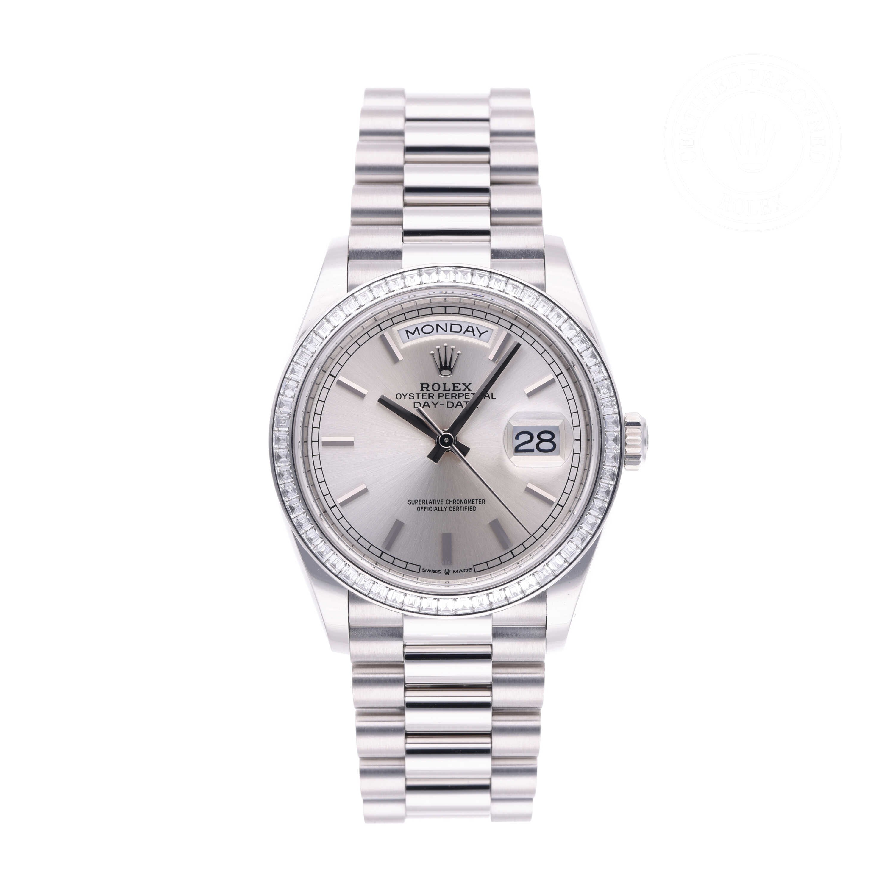 Rolex Certified Pre-owned Day-date M128396TBR-0004 front on white background