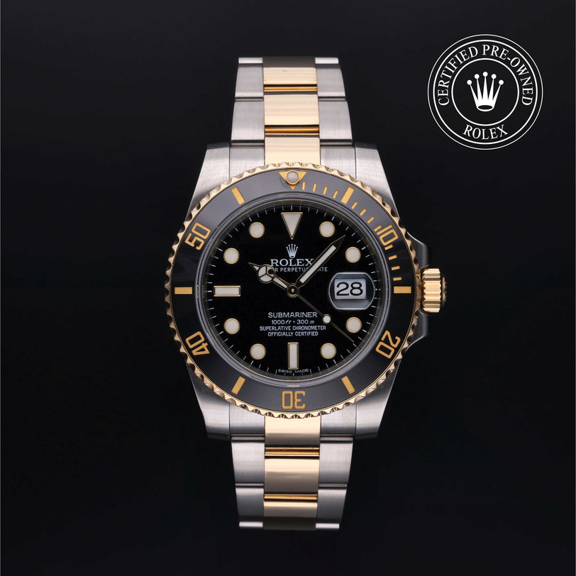 Rolex Certified Pre-owned Submariner M116613LN-0001 front on black background