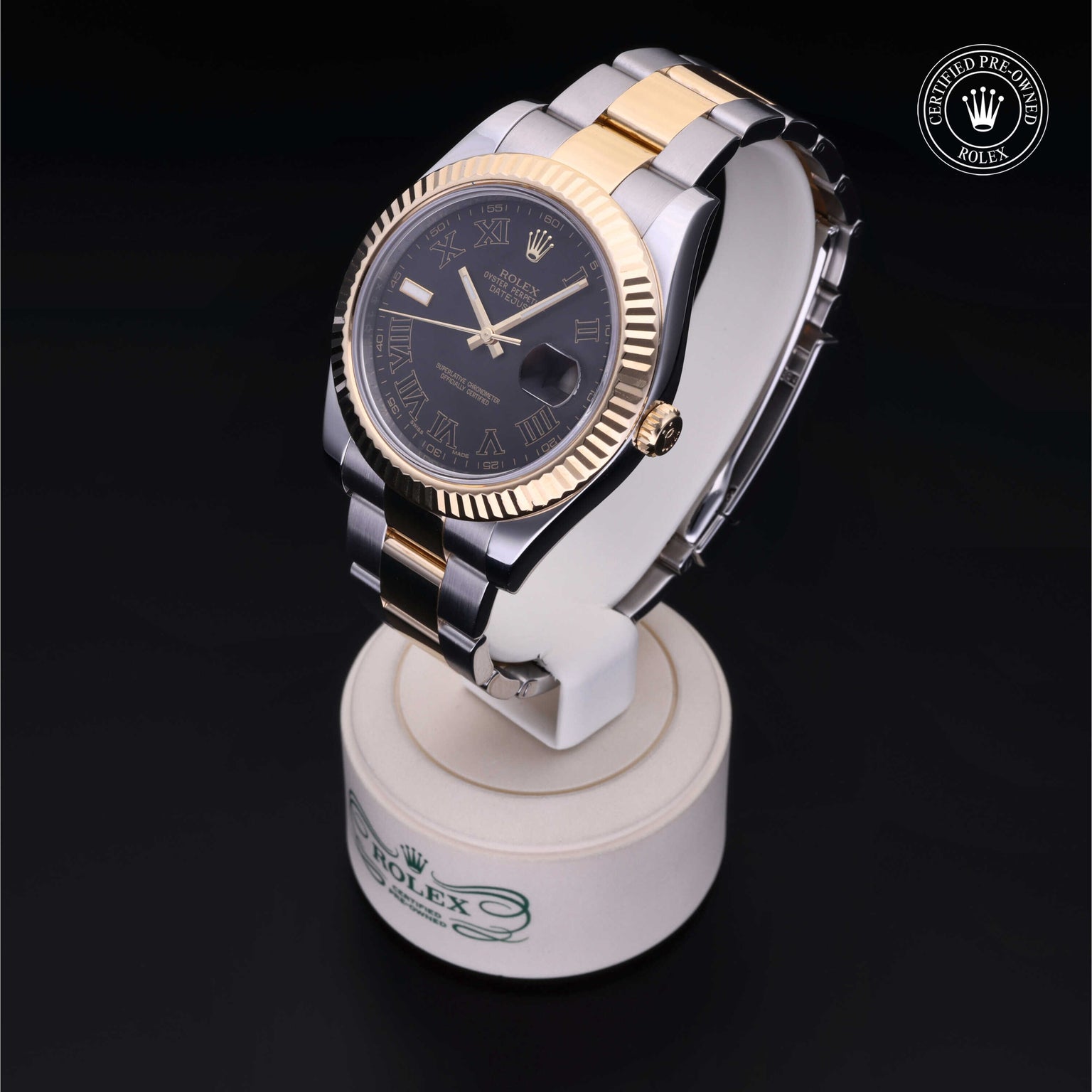 Rolex Certified Pre-owned Datejust M116333-0002 front on black background