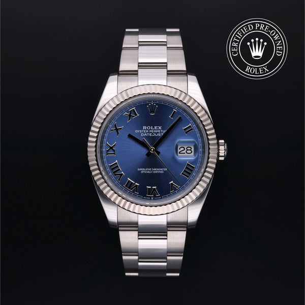 Rolex Certified Pre-owned Datejust M126334-0025 front on black background