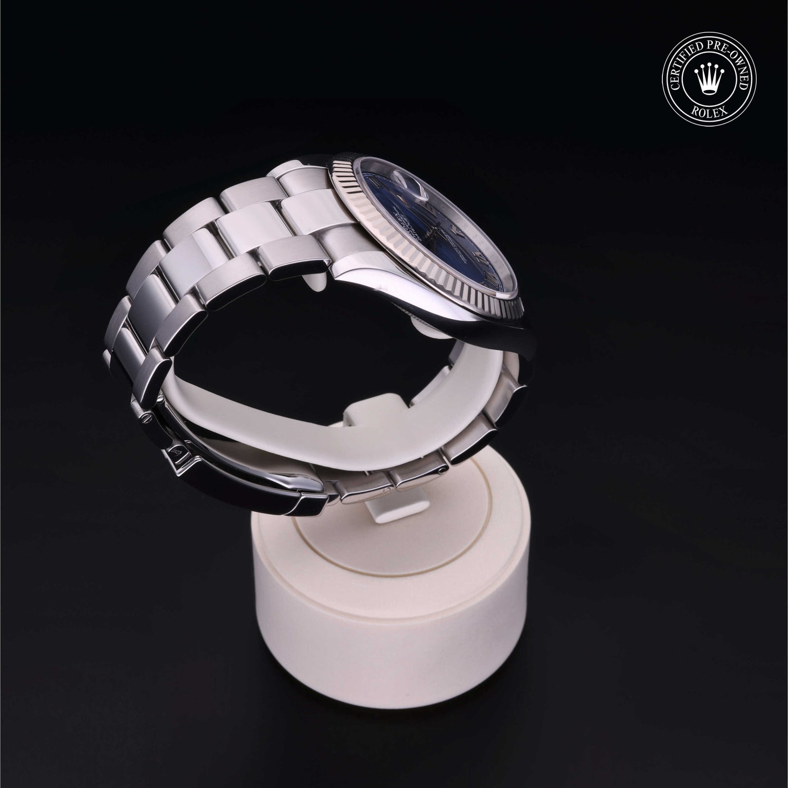 Rolex Certified Pre-owned Datejust M126334-0025 front on black background