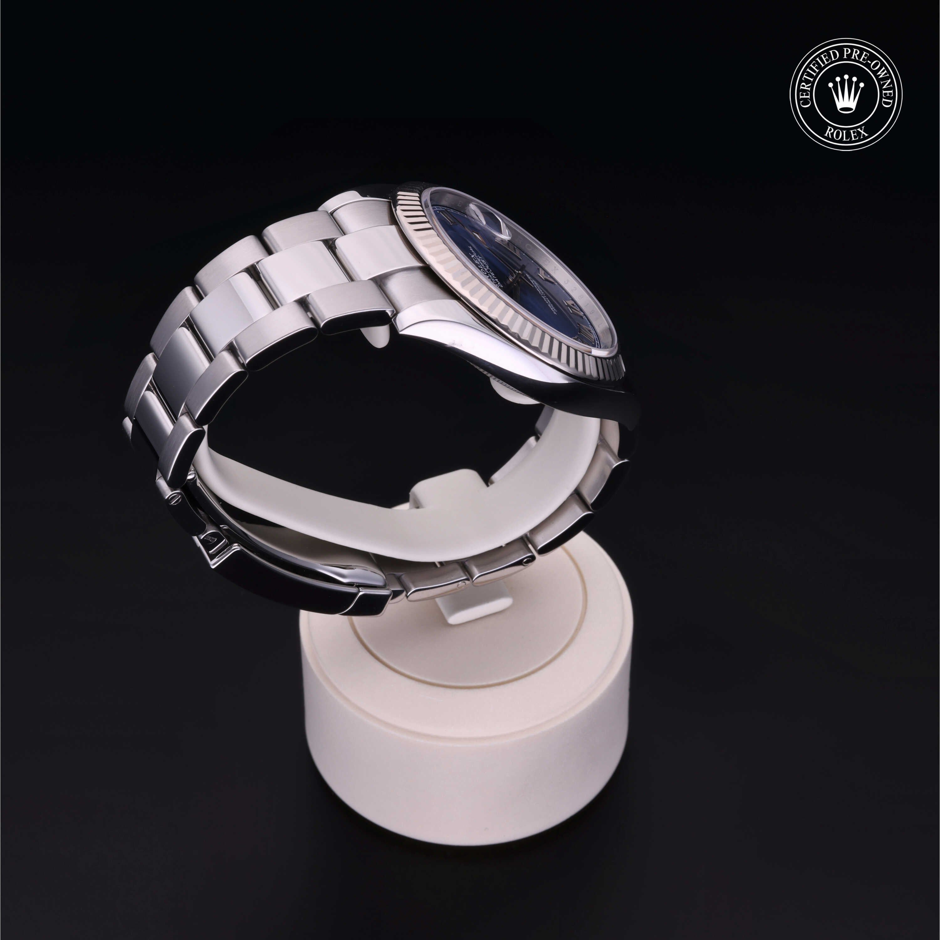Rolex Certified Pre-owned Datejust M126334-0025 front on black background