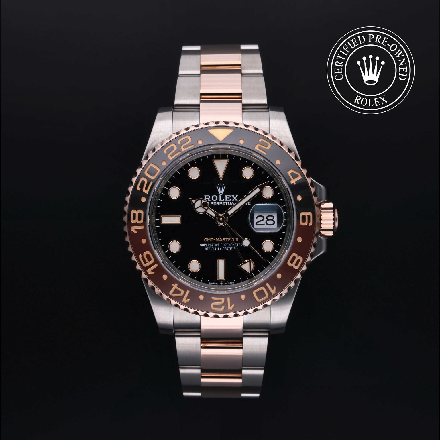 Rolex Certified Pre-owned GMT M126711CHNR-0002 front on black background