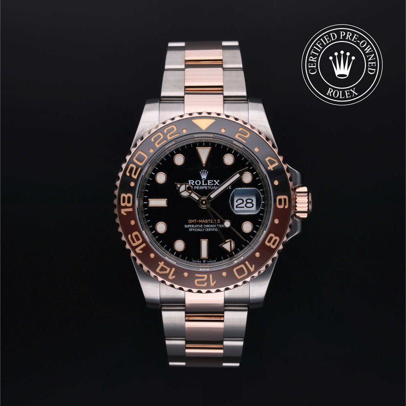 Rolex Certified Pre-owned GMT M126711CHNR-0002 front on black background