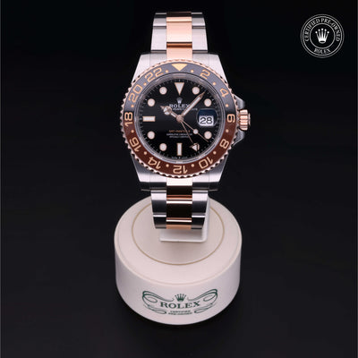 Rolex Certified Pre-owned GMT M126711CHNR-0002 front on black background