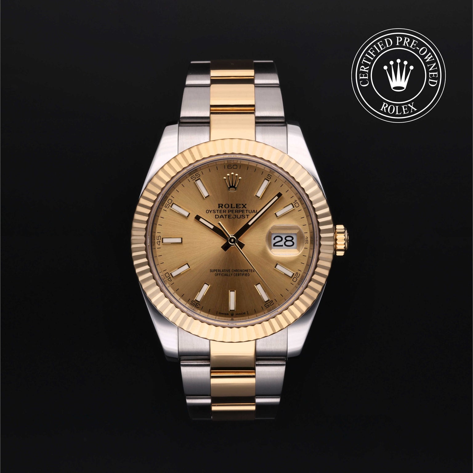 Rolex Certified Pre-owned Datejust M126333-0009 front on black background