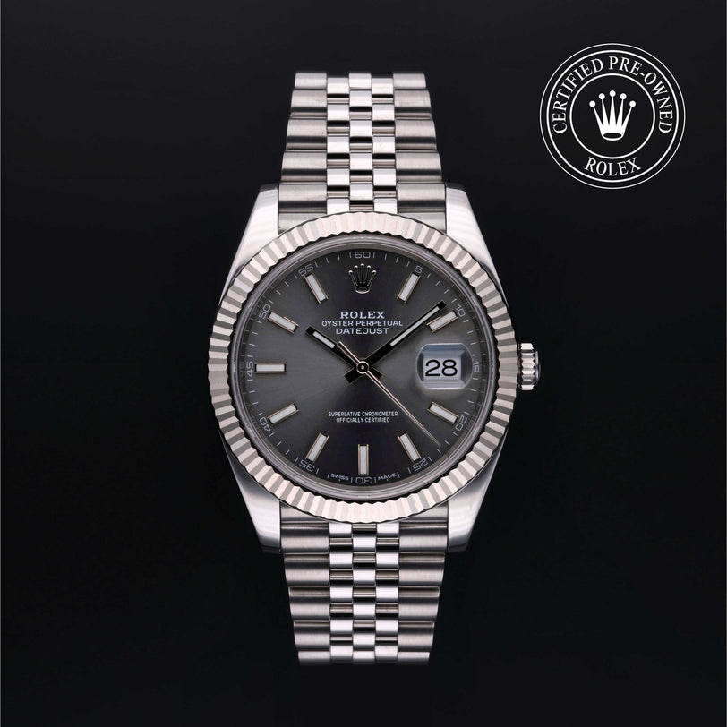 Rolex Certified Pre-owned Datejust M126334-0014 front on black background