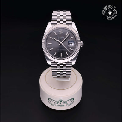 Rolex Certified Pre-owned Datejust M126334-0014 front on black background