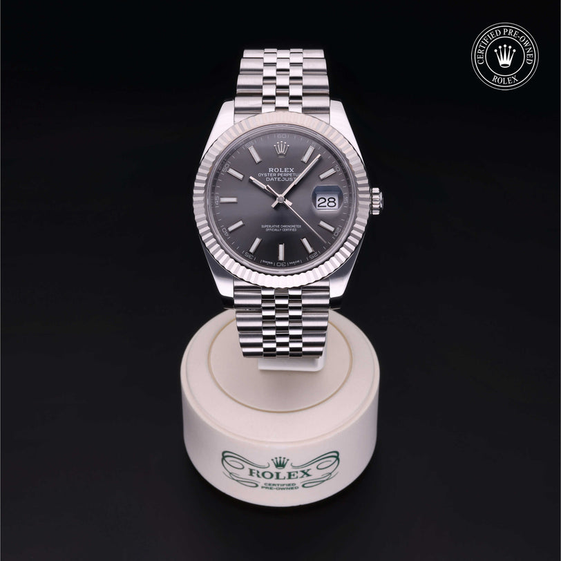 Rolex Certified Pre-owned Datejust M126334-0014 front on black background
