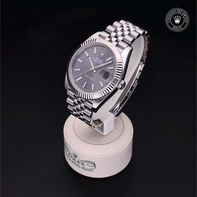 Rolex Certified Pre-owned Datejust M126334-0014 front on black background