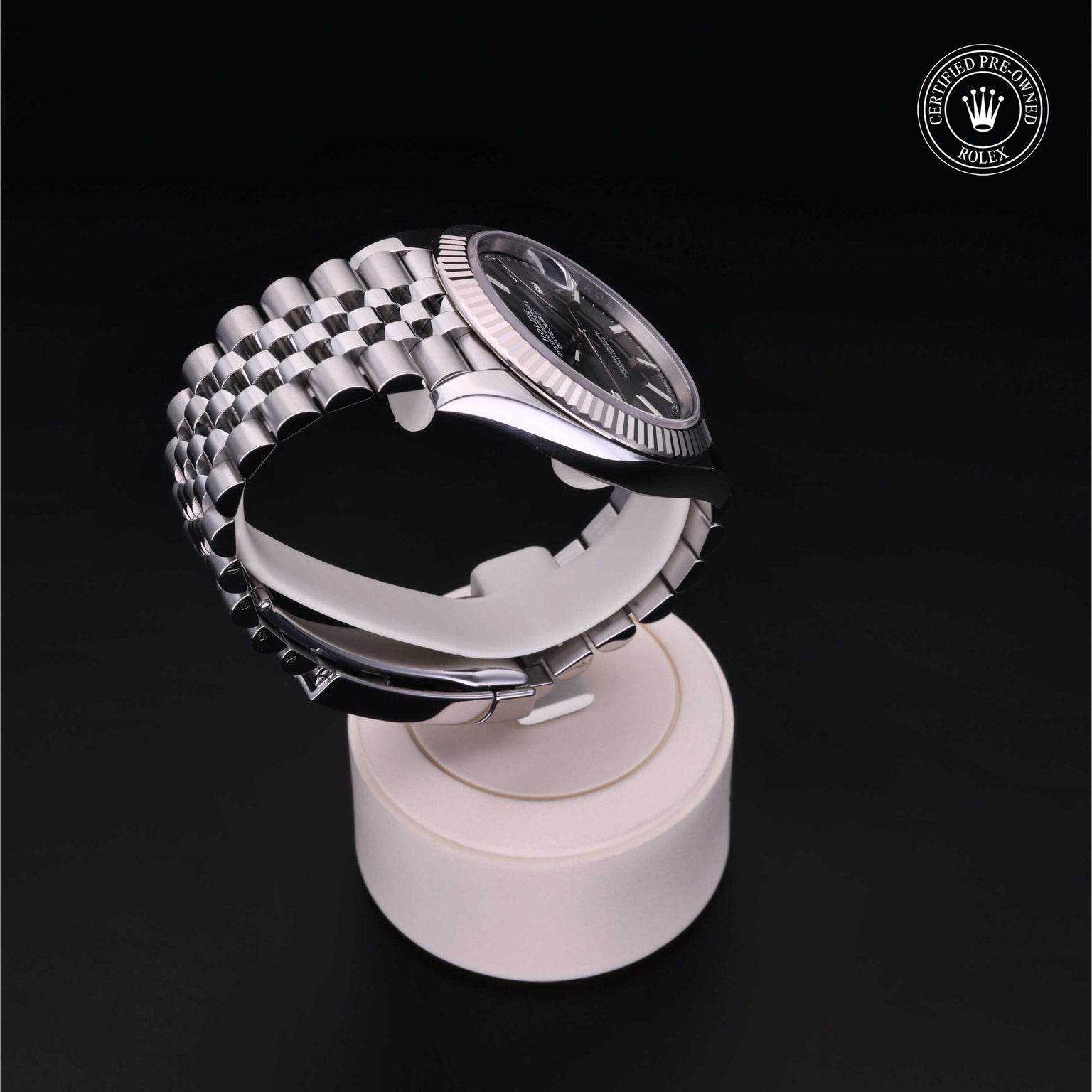 Rolex Certified Pre-owned Datejust M126334-0014 front on black background