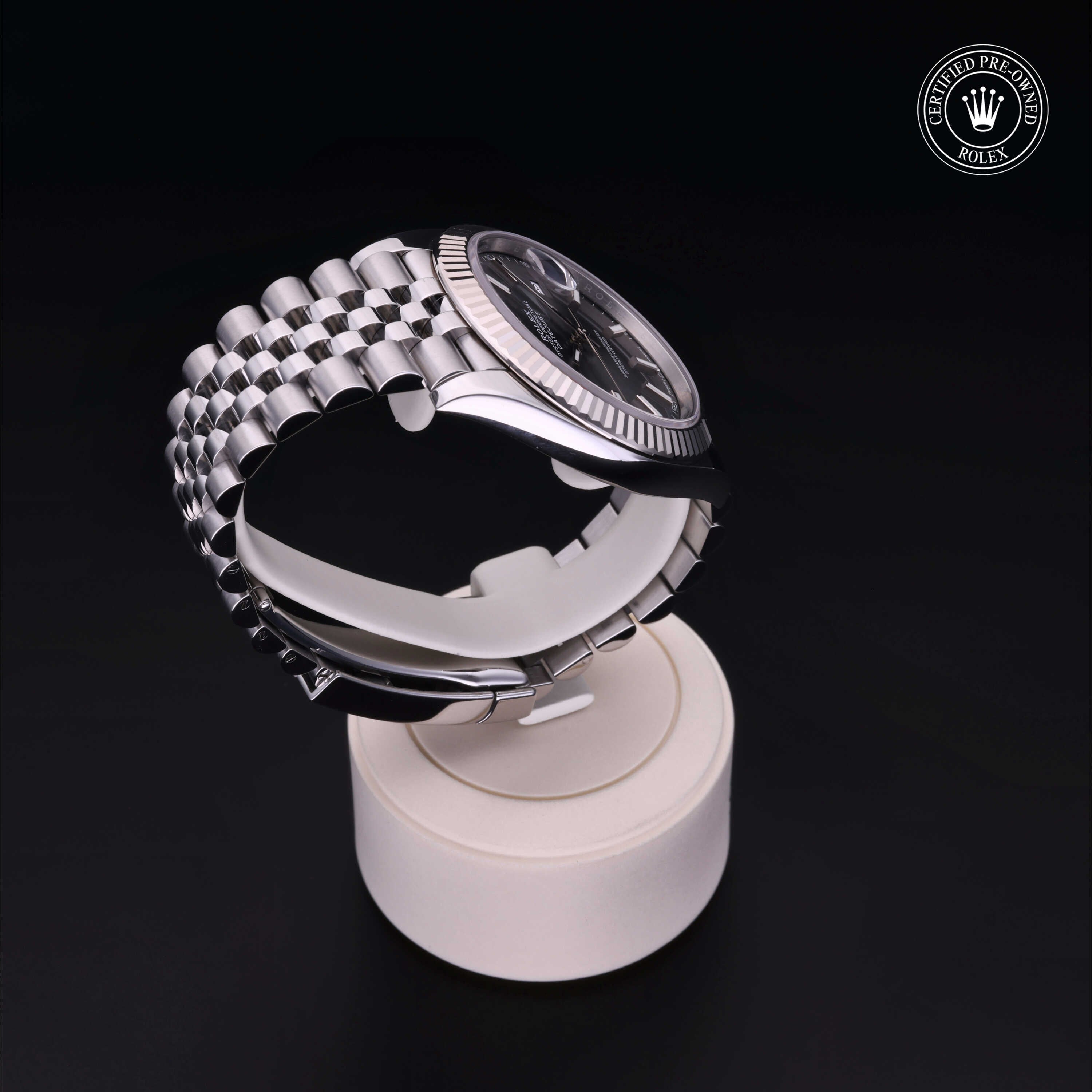 Rolex Certified Pre-owned Datejust M126334-0014 front on black background