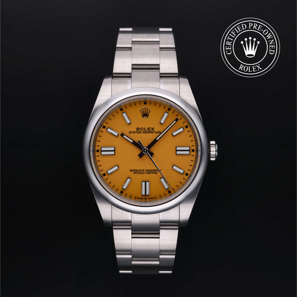 Rolex Certified Pre-owned Oyster Perpetual M124300-0004 front on black background