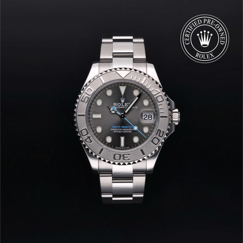 Rolex Certified Pre-owned Yacht-Master M268622-0002 front on black background