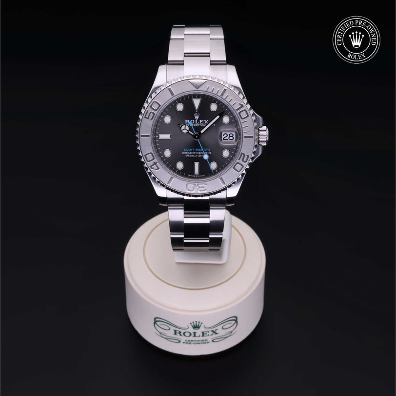Rolex Certified Pre-owned Yacht-Master M268622-0002 front on black background