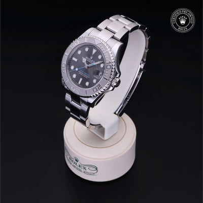 Rolex Certified Pre-owned Yacht-Master M268622-0002 front on black background