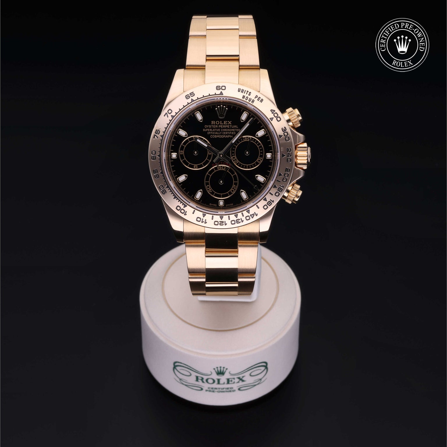 Rolex Certified Pre-owned Daytona M116508-0004 front on black background