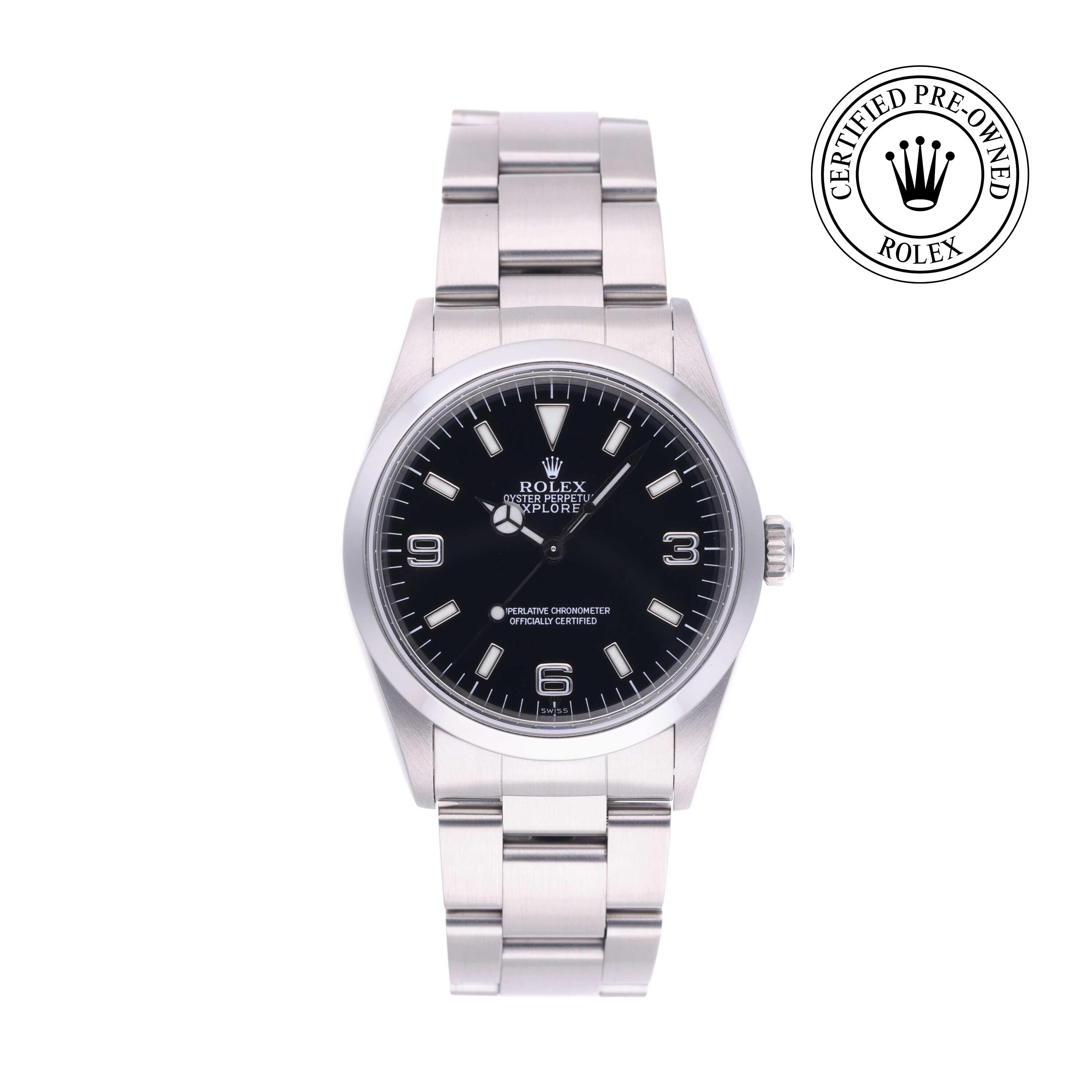 Rolex Certified Pre-owned Explorer M14270-0001 front on white background