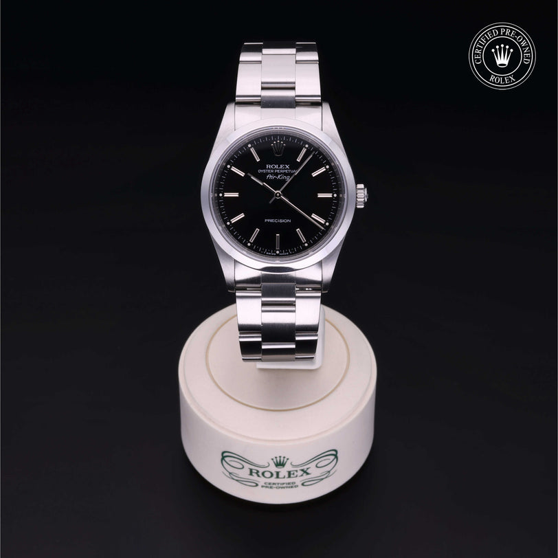Rolex Certified Pre-owned Air-King M14000-0005 front on black background
